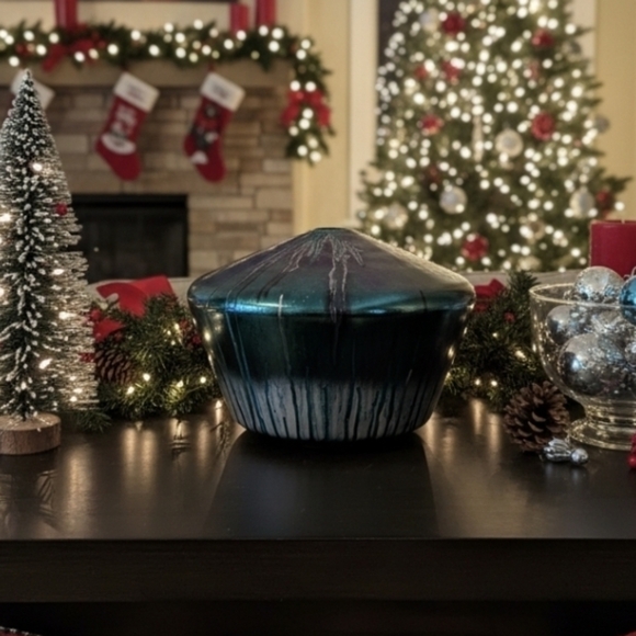 HANDCRAFTED Upcycled Glass Globe HANDPAINTED Tabletop Art Decor Green Silver - Picture 4 of 17